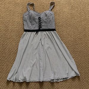Betsey Johnson 2 pattern dress size 2. Gingham buster top and striped bottom